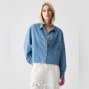 GAP Blue Denim Blouse Crop Chambray Womans Large